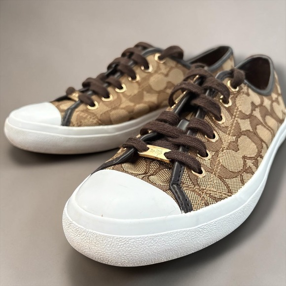 Coach Shoes - Coach Signature Jacquard Empire Low Top Sneakers Khaki Brown Monogram Shoes